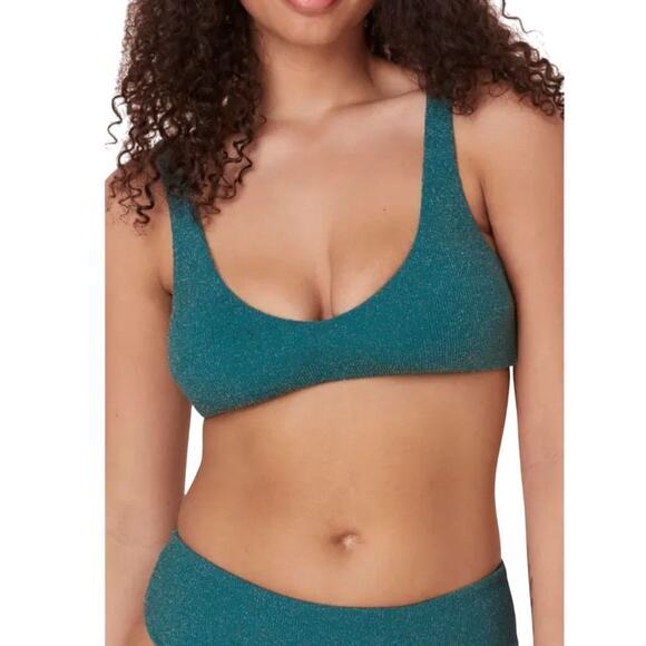 NWOT Sample Andie Swim Women's XXL Blue Metallic Glitter Delray Bikini Top 2542 - Picture 5 of 7